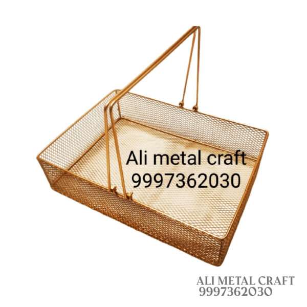 hamper basket, golden basket, net mesh basket, ali metal craft